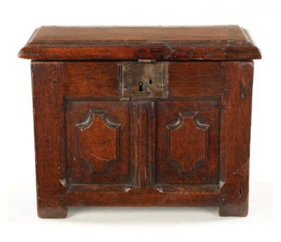 Lot 177 - A RARE 17TH CENTURY MINIATURE OAK COFFER