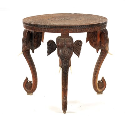 Lot 436 - A 19TH CENTURY INDIAN CARVED HARDWOOD OCCASIONAL TABLE