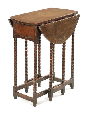Lot 266 - A RARE CROMWELLIAN OAK DROP LEAF GATELEG TABLE OF SMALL SIZE
