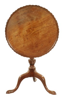 Lot 385 - A FINE 18TH CENTURY CIRCULAR WAVY EDGED MAHOGANY TILT-TOP TRIPOD TABLE