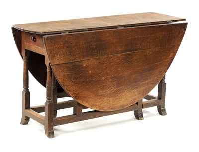 Lot 161 - A LATE 17TH CENTURY OAK GATELEG TABLE WITH BREGANZA FEET