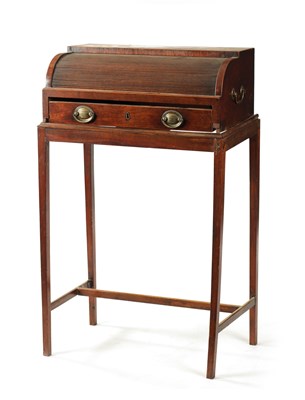 Lot 12 - A REGENCY MAHOGANY TAMBOUR FRONT WRITING TABLE ON STAND