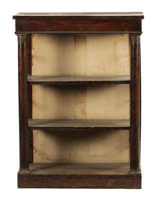 Lot 154 - A SMALL REGENCY EMPIRE SIMULATED ROSEWOOD OPEN BOOKCASE