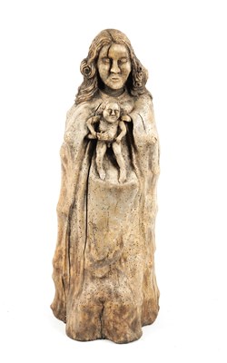 Lot 25 - AN ANTIQUE FOLK ART ROOT-WOOD CARVING OF A MOTHER AND CHILD