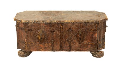 Lot 96 - A 17TH CENTURY ITALIAN LEATHER BOUND CASKET
