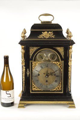Lot 1212 - STEPHEN RIMBAULT, LONDON. A GEORGE III EBONISED QUARTER CHIMING VERGE BRACKET CLOCK