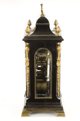 Lot 1212 - STEPHEN RIMBAULT, LONDON. A GEORGE III EBONISED QUARTER CHIMING VERGE BRACKET CLOCK