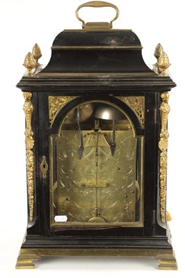 Lot 1212 - STEPHEN RIMBAULT, LONDON. A GEORGE III EBONISED QUARTER CHIMING VERGE BRACKET CLOCK