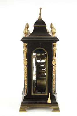 Lot 1212 - STEPHEN RIMBAULT, LONDON. A GEORGE III EBONISED QUARTER CHIMING VERGE BRACKET CLOCK