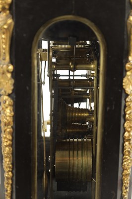 Lot 1212 - STEPHEN RIMBAULT, LONDON. A GEORGE III EBONISED QUARTER CHIMING VERGE BRACKET CLOCK