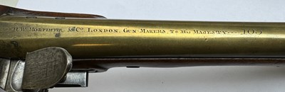 Lot 796 - H.W. MORTIMER, LONDON. A RARE GEORGE III ROYAL MAIL COACH FLINTLOCK PISTOL