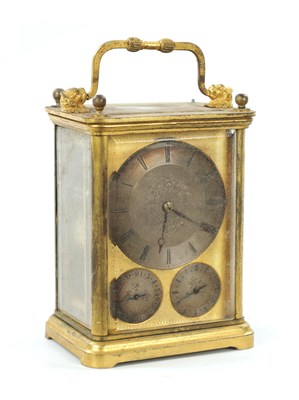 Lot 1307 - A MID 19TH CENTURY STRIKING CARRIAGE CLOCK WITH CALENDAR