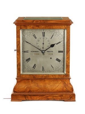 Lot 1244 - NORMAN, PIMLICO. A LARGE MID 19TH CENTURY BURR WALNUT CASED MONTH DURATION TABLE REGULATOR CLOCK