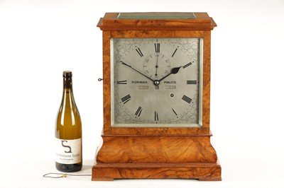 Lot 1244 - NORMAN, PIMLICO. A LARGE MID 19TH CENTURY BURR WALNUT CASED MONTH DURATION TABLE REGULATOR CLOCK
