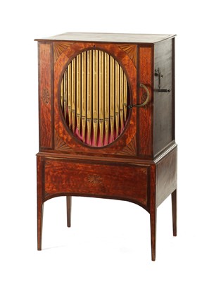 Lot 1115 - A GEORGE III INLAID SATINWOOD AND MAHOGANY BERREL ORGAN