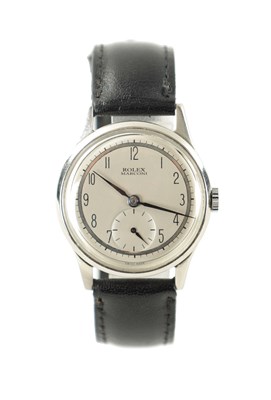 Lot 645 - A GENTLEMAN’S 1940’S STEEL ROLEX MARCONI WRISTWATCH