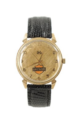 Lot 633 - A RARE 14CT GOLD GENSLER & LEE AUTOMATIC WRISTWATCH WITH HARLEY DAVIDSON LOGO