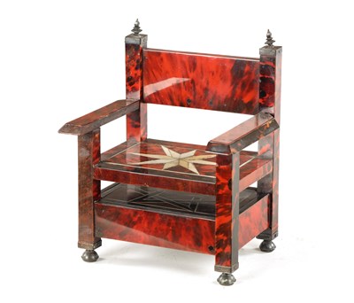 Lot 553 - AN 18TH CENTURY INDO-PORTUGUESE TORTOISESHELL AND BONE-INLAID MINIATURE CHILD'S / DOLL'S CHAIR