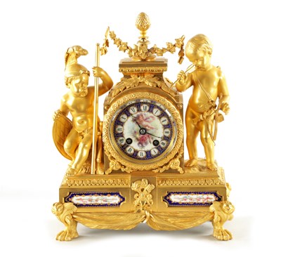 Lot 1286 - A FINE 19TH CENTURY GILT ORMOLU SEVRES PANELLED MANTEL CLOCK