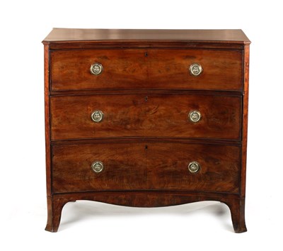 Lot 1422 - AN UNUSUAL LATE GEORGIAN FIGURED MAHOGANY INVERTED BOW FRONT CHEST OF DRAWERS