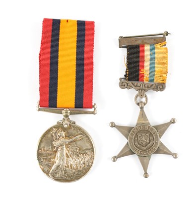 Lot 840 - A SILVER KIMBERLEY STAR MEDAL AND A QUEENS SOUTH AFRICAN MEDAL