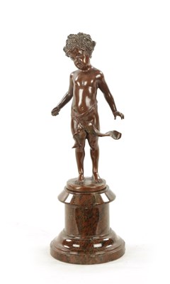 Lot 645 - A SMALL 19TH CENTURY BROWN PATINATED BRONZE OF A BOY