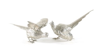Lot 682 - A PAIR OF 20TH CENTURY MAPPIN & WEBB SILVER PHEASANTS