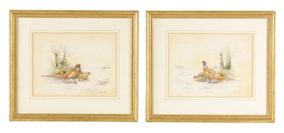 Lot 754 - CHRISTOPHER HUGHES A PAIR OF WATERCOLOURS OF COCK AND HEN PHEASANTS