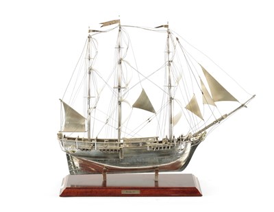 Lot 673 - A 20TH CENTURY SILVER MODEL OF THE FAMOUS HMS BOUNTY SHIP