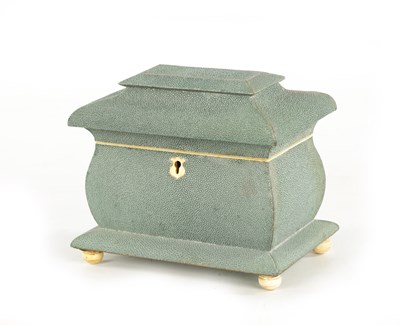 Lot 1042 - AN ENGLISH SHAGREEN TEA CADDY