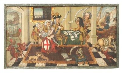 Lot 1139 - A RARE 18TH CENTURY SATIRICAL OIL ON CANVAS SIGNED VANDER SMOKEHIN