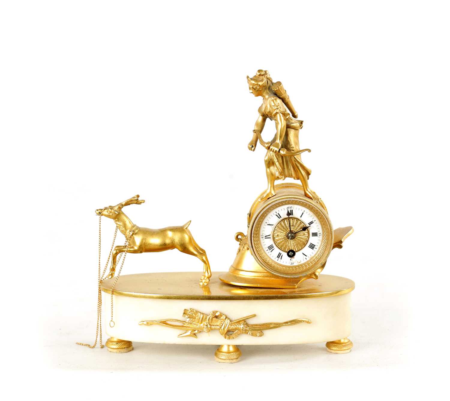 Lot 1105 - A LATE 19TH CENTURY FRENCH ORMOLU AND MARBLE MANTEL CLOCK