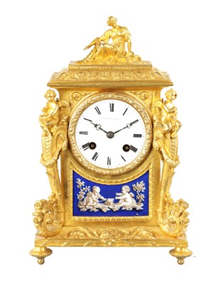 Lot 1213 - LEROY A PARIS. A 19TH CENTURY FRENCH ORMOLU AND PORCELAIN PANELLED MANTEL CLOCK