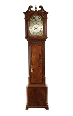 Lot 1241 - BARWISE, COCKERMOUTH. A GEORGE III FIGURED MAHOGANY LONGCASE CLOCK