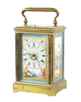 Lot 1281 - A LATE 19TH CENTURY FRENCH PORCELAIN PANELLED REPEATING CARRIAGE CLOCK