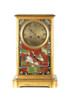 Lot 1276 - A LARGE 19TH CENTURY FRENCH GILT BRASS MANTEL CLOCK WITH JAPANESE CLOISONNE PANELS