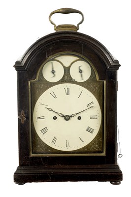 Lot 1349 - HALEY LONDON. A GEORGE III EBONISED ARCH-TOP BRACKET CLOCK