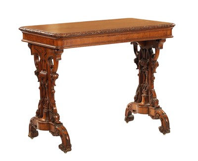Lot 1427 - A 19TH CENTURY CARVED AND INLAID OAK LIBRARY TABLE BY LAMB MANCHESTER