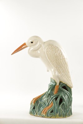Lot 475 - A LATE 19TH CENTURY MAJOLICA SCULPTURE OF A STORK