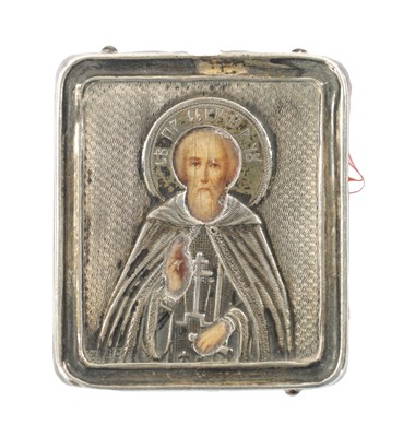 Lot 1002 - A 19TH CENTURY RUSSIAN SILVER ICON
