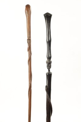 Lot 742 - A 19TH CENTURY AFRICAN HARDWOOD WALKING STICK