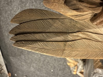Lot 532 - A JAPANESE MEIJI PERIOD CARVED WOOD OKIMONO OF TWO QUARRELLING HAWKS