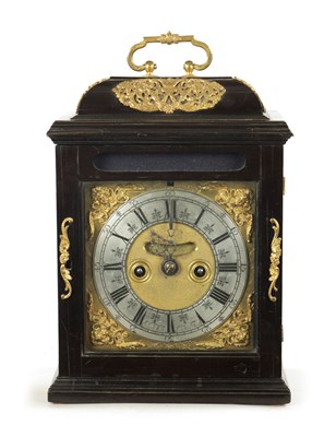 Lot 1280 - JOHN MILLER, LONDINI FECIT.  A WILLIAM AND MARY EBONY VENEERED VERGE BRACKET CLOCK