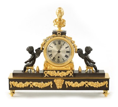 Lot 1255 - F. BAETMENS, LONDON. A REGENCY BRONZE AND ORMOLU FUSEE MANTEL CLOCK