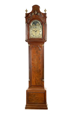 Lot 1239 - THOMAS HUNTER JUNIOR, LONDON. A FINE GEORGE III FIGURED MAHOGANY MUSICAL EIGHT-DAY LONGCASE CLOCK