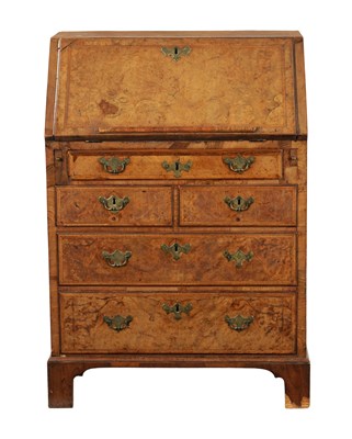 Lot 1452 - AN EARLY 18TH CENTURY BURR WALNUT BUREAU OF SMALL SIZE