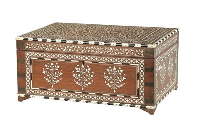 Lot 493 - A LARGE LATE 19TH CENTURY ANGLO-INDIAN IVORY AND EBONY INLAID WORKBOX