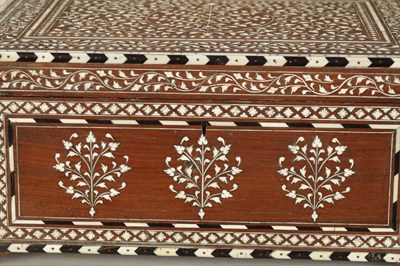 Lot 493 - A LARGE LATE 19TH CENTURY ANGLO-INDIAN IVORY AND EBONY INLAID WORKBOX