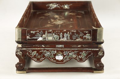 Lot 500 - A 19TH CENTURY CHINESE HARDWOOD AND MOTHER OF PEARL INLAID TRAY ON STAND