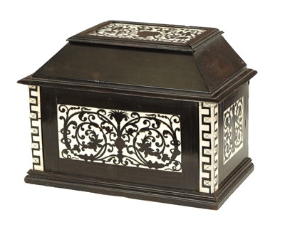 Lot 1051 - A 17TH CENTURY GERMAN EBONY AND IVORY MINIATURE TABLE CABINET